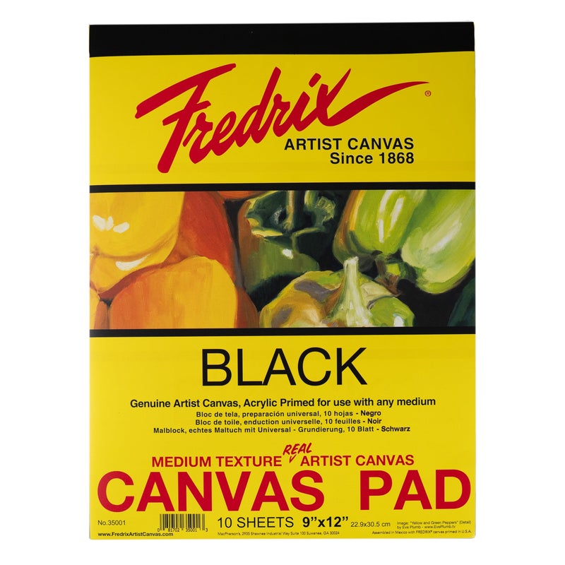 Fredrix 35001 Black Canvas Pad, 10 Sheets, 9 By 12 Inches - Image 1